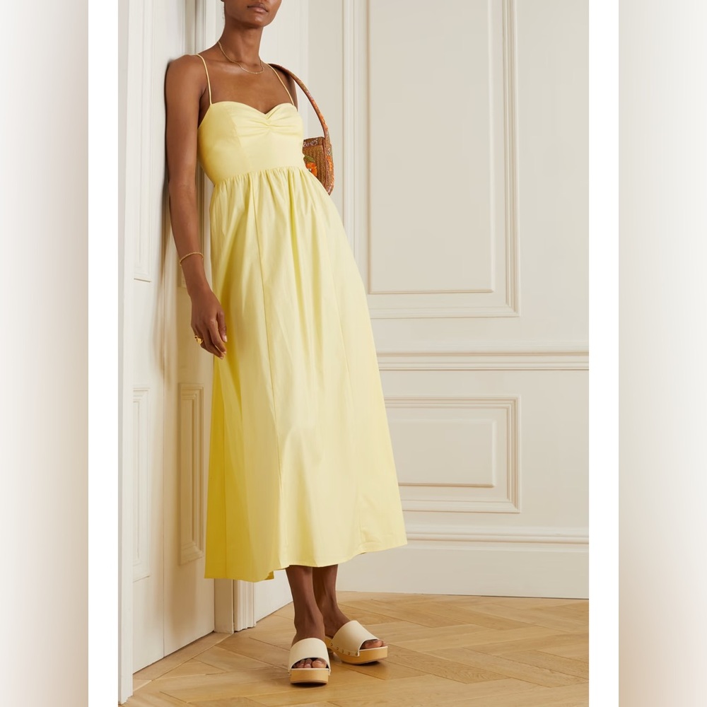 Reformation dovie yellow cotton blend poplin midi dress